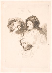 Three Heads of Women, One Asleep by Rembrandt van Rijn