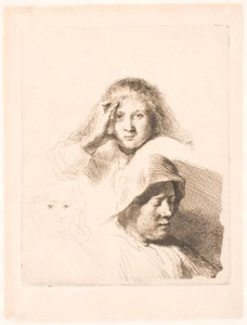 Three Heads of Women, One Lightly Etched by Rembrandt van Rijn