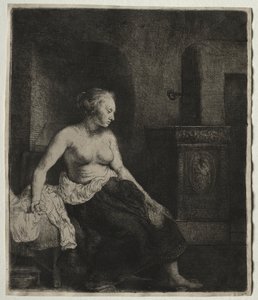 Woman Sitting Half Dressed Beside a Stove by Rembrandt van Rijn