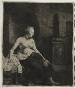 Woman Sitting Half Dressed Beside a Stove by Rembrandt van Rijn