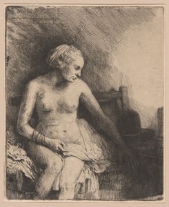Woman at the Bath with a Hat Beside Her