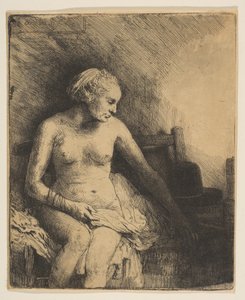 Woman at the Bath with a Hat Beside Her, 1658