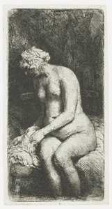 Woman Bathing Her Feet at a Brook by Rembrandt van Rijn