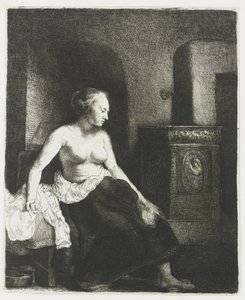Woman Sitting Half Dressed Beside a Stove by Rembrandt van Rijn