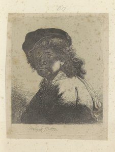 Self-Portrait with Beret and Scarf, Face in Shadow (Recueil de quatre-vingt-cinq estampes originales) by Rembrandt van Rijn