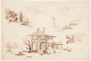 Sketches of Trees and a House by Remigio Cantagallina