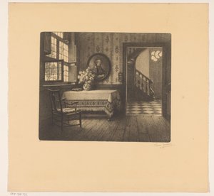Interior with Portrait, Table, and View of a Hallway by René Janssens (signed by artist)