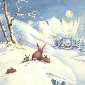 Snowy Night Rabbit Family by Renate Holzner
