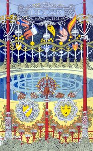 Decor Champetre, graphic design depicting a pool with festive decorations