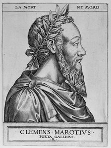 Portrait of Clement des Marets called Marot, French poet - Clement Marotius poeta gallicus engraving by Rene Boyvin 1576 by Rene Boyvin