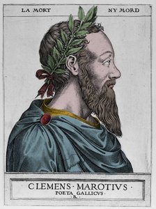 Portrait of Clement des Marets called Marot, French poet - Clement Marotius poeta gallicus engraving by Rene Boyvin 1576
