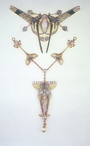 Hair ornament by Lalique and pendant by Philippe Wolfers by Rene Jules Lalique