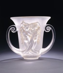 Nadica; a very rare molded glass vase depicting two mermaids, c. 1930s