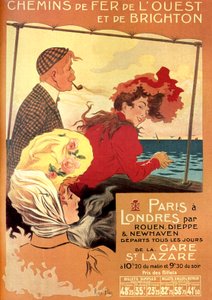 Advert Poster by Rene Pean for West and Brighton Railway Company for Paris London Line via Rouen, Dieppe and Newhaven