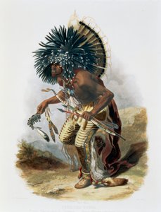 Pehriska-Ruhpa, Minatarre Warrior in the Costume of the Dog Dance, 1843