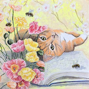 Cat Among Poppies by Renee Machan Cottagecore Artist