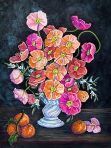 Poppies and Oranges Still Life by Renee Machan Cottagecore Artist