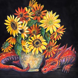 Sleeping Dragon Sunflowers by Renee Machan Cottagecore Artist