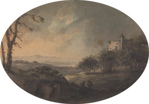 Landscape with Two Men on a Hill and a Castle in the Distance by Rev. William Gilpin