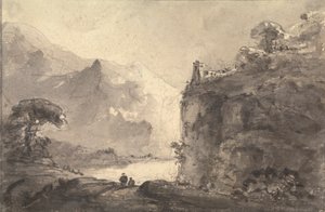 Rocky Landscape with Two Figures on a Path in the Center