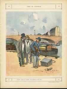 Illustration of Ricardo Flores in Le Rire, 05/10/12 - At the Hairdresser - Paris, Trades, Urban Architecture, Bridge, River - Dog, Hairdresser by Ricardo Flores