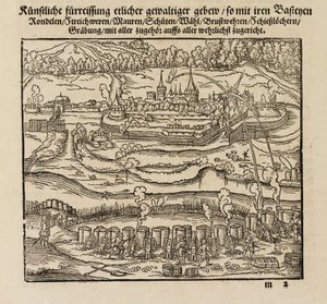 Attacking a fortified town using cannons by John Pardon