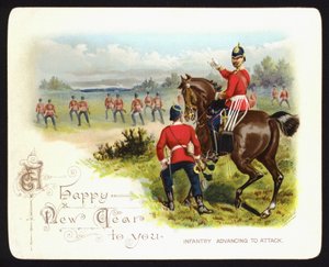 Infantry advancing to attack, New Year greetings card