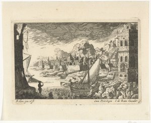 Cityscape with Fishing Harbor and Docking Boat (Cityscapes and Harbors) by Richard Adam