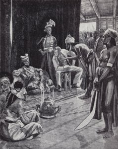 Sir James Brooke negotiating a treaty with the Sultan of Brunei for establishing a British colony on Borneo by Richard Caton II (after) Woodville