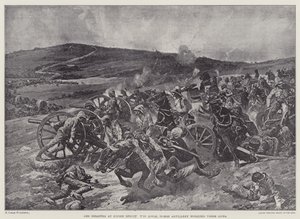 The disaster at Koorn Spruit, the Royal Horse Artillery working their guns by Richard Caton II (after) Woodville