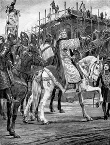 Edward the Confessor Watching the Building of Westminster Abbey, c1050, c1920