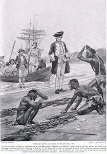 Captain Cook Landing in Tasmania, 1777, Illustration from 