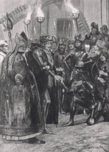 Edward III greeting the Prince of Wales after the Battle of Crecy, illustration from 