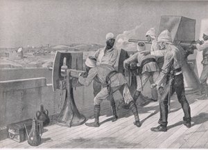 On the Way Up the Nile: Firing at the Dervishes (Illustration from British Battles on Land and Sea, 1915)