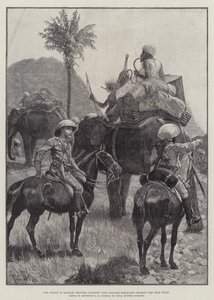 Our Troops in Burmah, Mounted Infantry with Baggage Elephants Crossing the Shan Hills