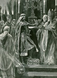 Richard I Delivering the Crown to the Archbishop Before the Act of Crowning by Richard Caton Woodville junior