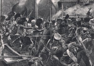 The 42nd Highlanders driving the French out of Elvina, illustration from 