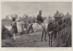 The Indian Famine, Native Prince superintending the Distribution of Grain to Famished Men employed on Tank-Construction as Part of the Relief Works