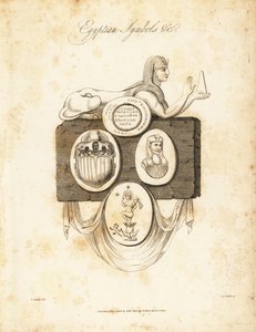Egyptian sphinx, scarab beetle, Horus, etc, 1823
