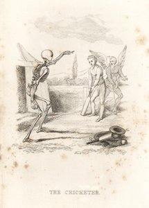 The Skeleton of Death Bowls a Ball at a Cricketer at Bat (engraving)