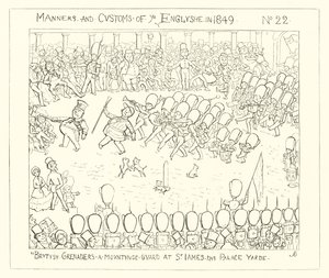 British Grenadiers mounting guard at St Jamess Palace Yard (1849)