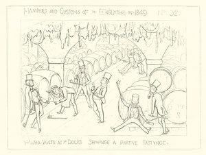 The wine vaults at the Docks, showing a party tasting (1849)