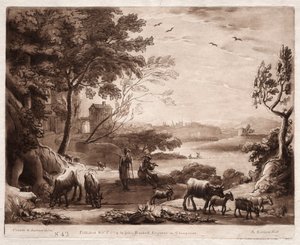 Liber Veritatis: No. 42, A River Landscape with a Shepherd and Shepherdess by Richard Earlom