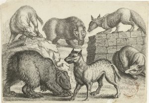 Two Bears, Two Wolves, and Two Foxes Animals after Various Artists (series title) by Richard Gaywood