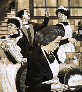 Below stairs, a great army of servants prepare for the arrival of guests by Richard Hook