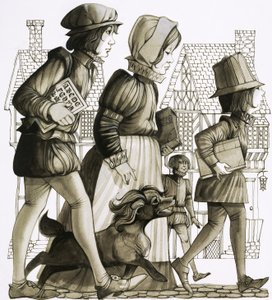 Children make their way to school by Richard Hook