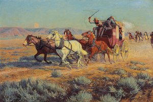 Stagecoach Pursued by Mounted Indians, 1912