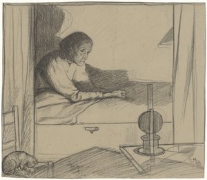 Woman Hogerhuis, Sitting in Bed (Second Design) by Richard Nicolaüs Roland Holst