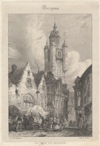 Bergues - The Market Tower by Richard Parkes Bonington