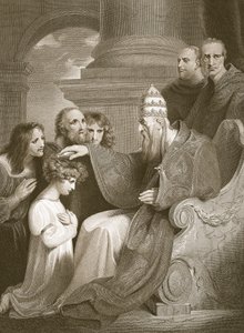 Prince Alfred before Pope Leo the III, engraved by J. Stow, illustration from David Hume